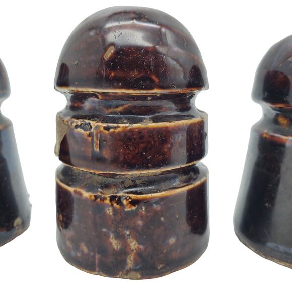 Lot 3 Brown Ceramic Insulators Beehive Vintage Electrical Paper Weights Rustic - Picture 3 of 13